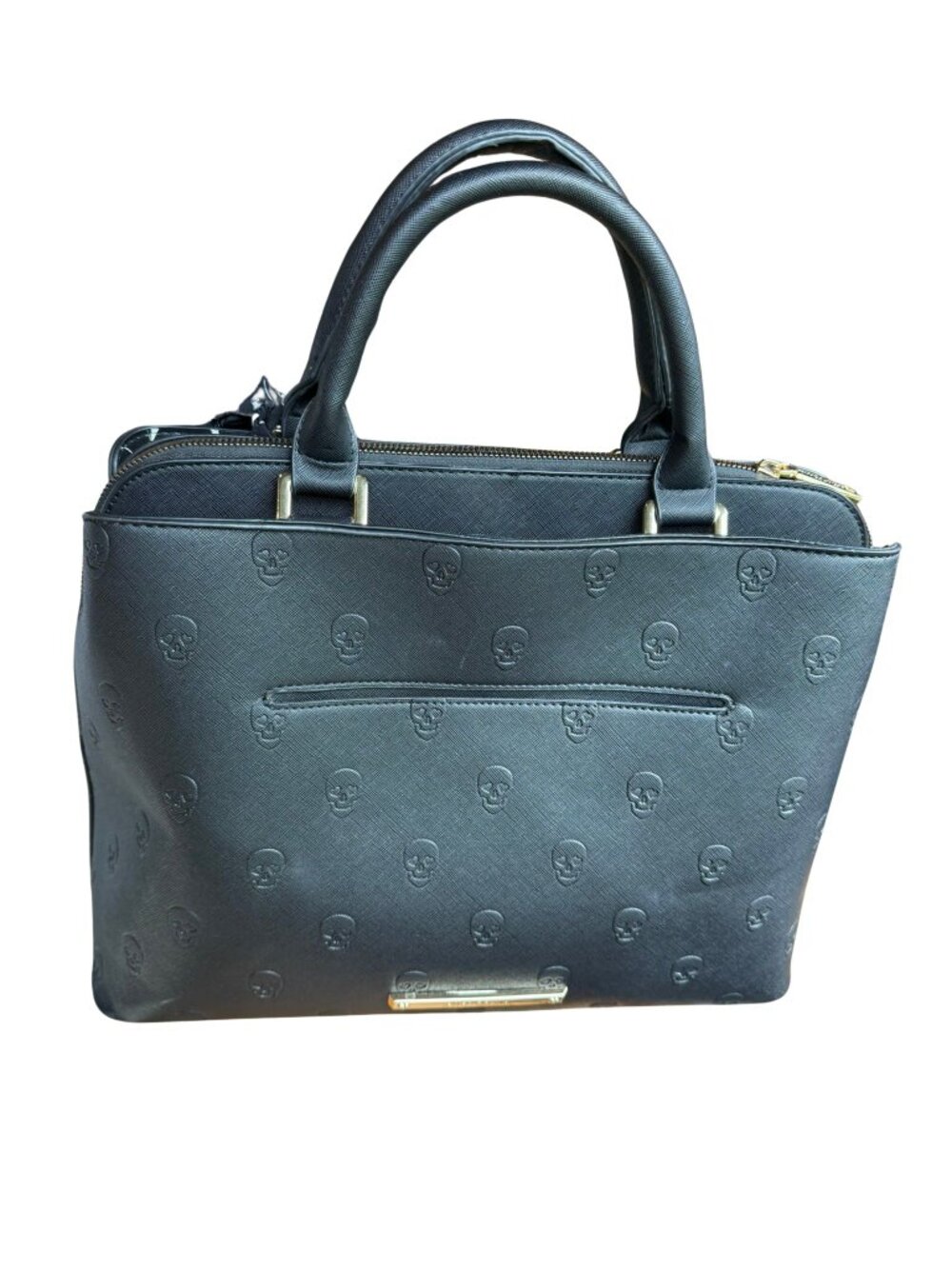 Betsey Johnson Skull Embossed Tote Bag Black Faux Leather LIMITED EDITION - Picture 2 of 8
